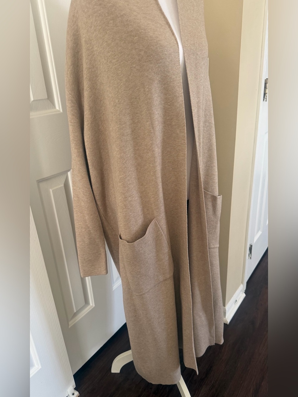 Long Open-Front winter Cardigan in Taupe
